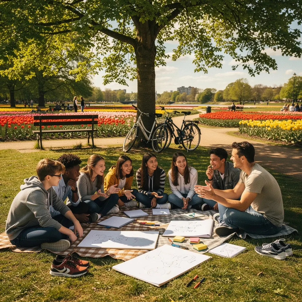 Een gezin dat deelneemt aan een informatiebijeenkomst over gezinsplanning en opvoeding.